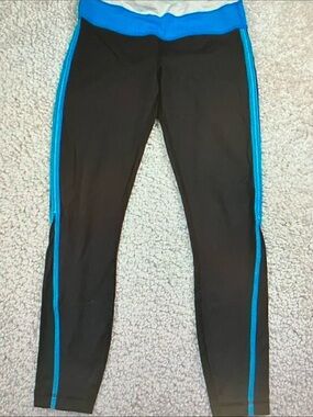 lululemon athletica Black Leggings with Bright Blue Waistband and Side Stripes